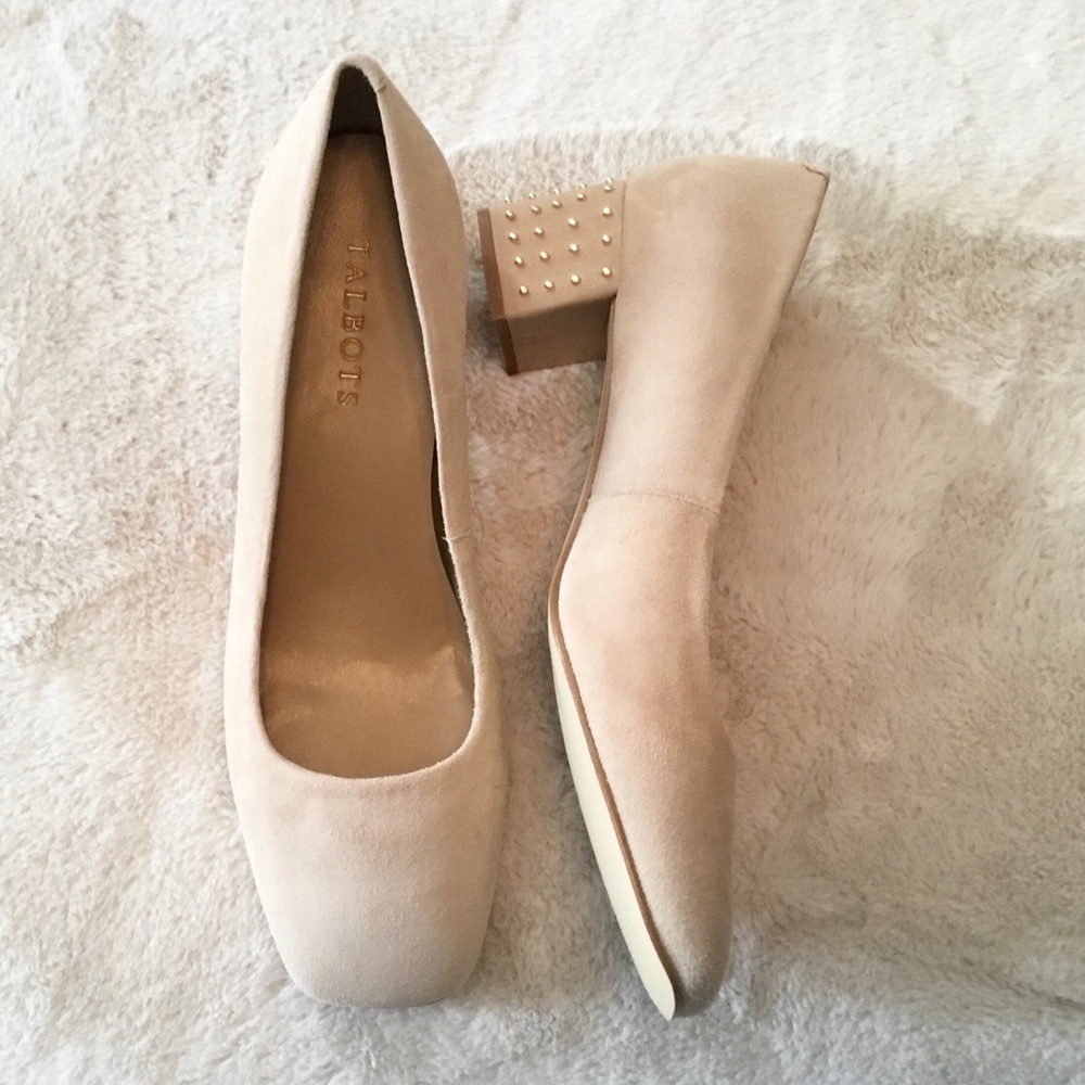 Talbots Nude Beige Suede Block Heel Pumps